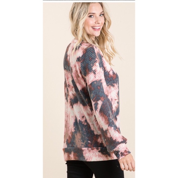 NWT Tie Dye Waffle Knit Long Sleeve Pullover - Picture 2 of 2